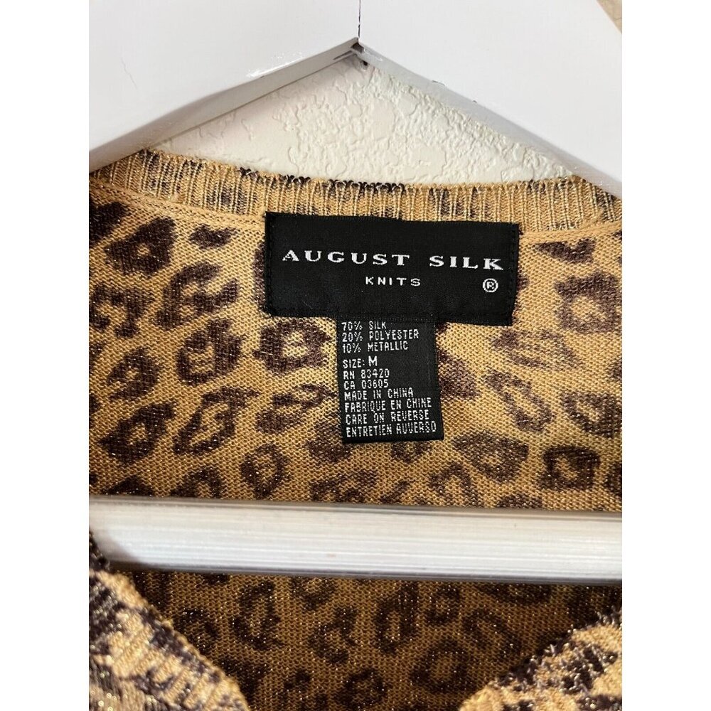 August Silk Knits Metallic Animal Print Sweater Womens Medium Brown Pullover - Picture 4 of 7